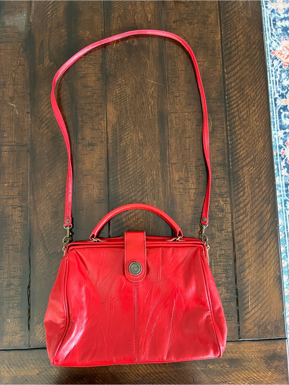 Vintage Capezio Red Leather Doctor Bag Satchel Crossbody Top Handle Purse - Picture 6 of 12